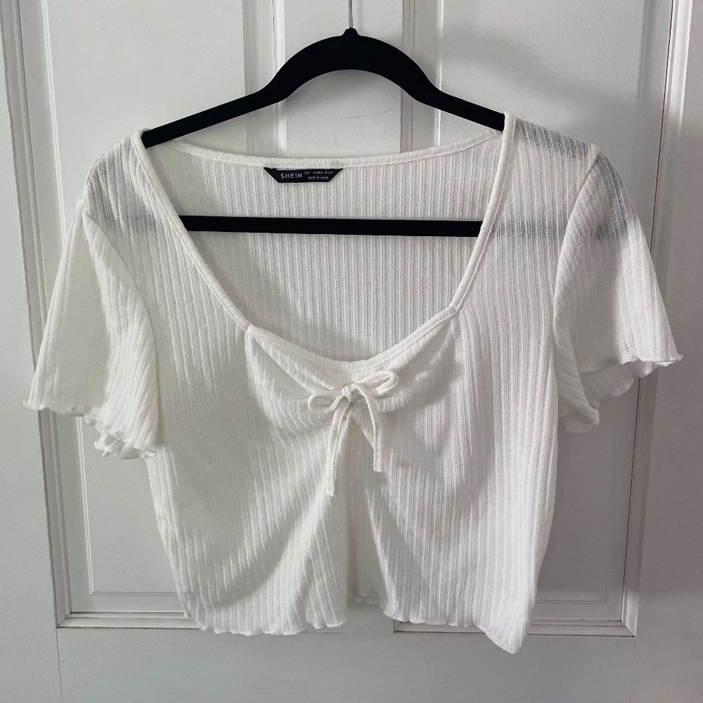 White Large Shein Tee with Bow